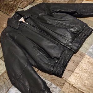 Genuine Leather Bomber Jacket - Size M